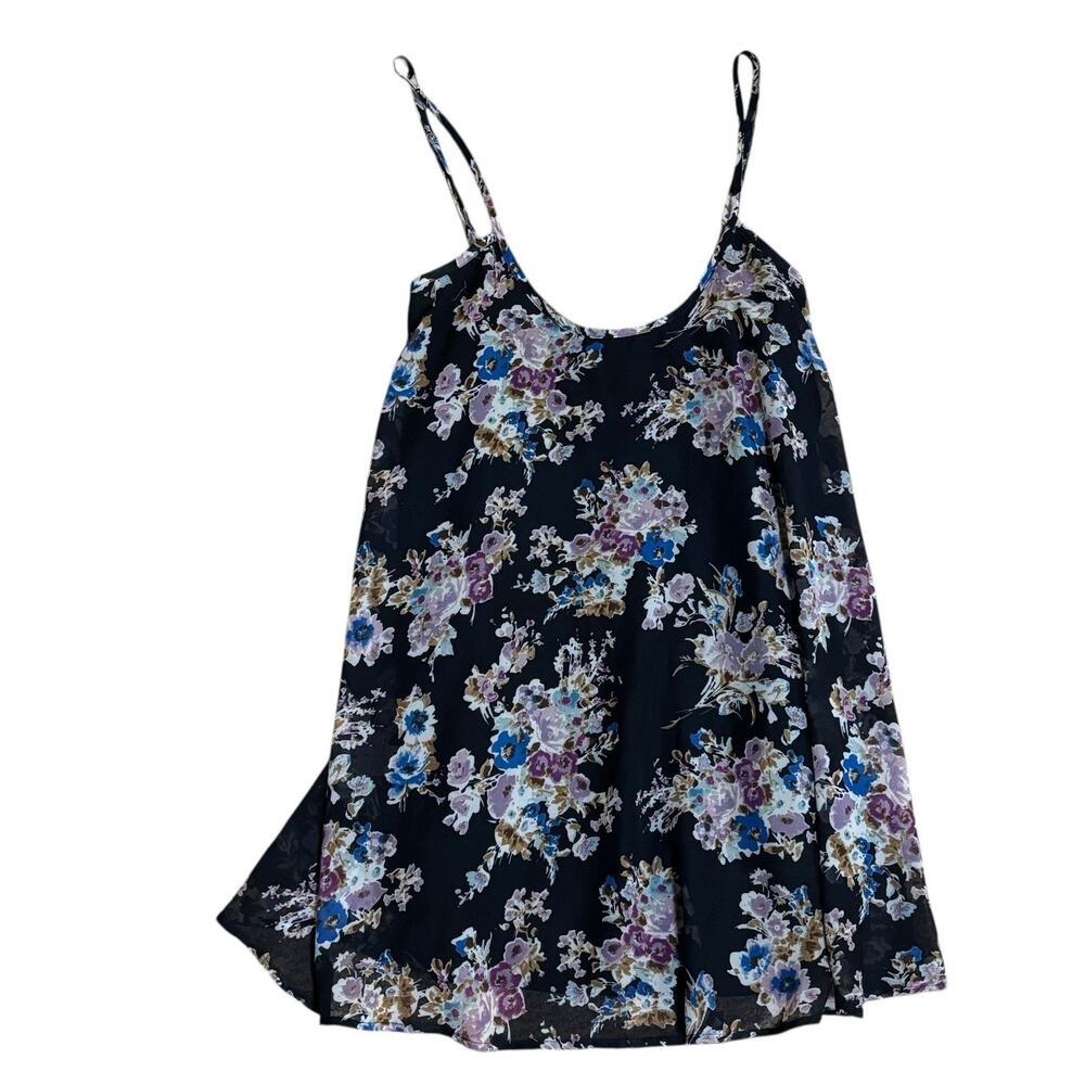 Show Me Your Mumu Floral Mini Swing Dress Purple Lined Adjustable Straps Small